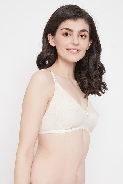 Buy Non-Padded Non-Wired Full Figure Bra in Off White - Cotton