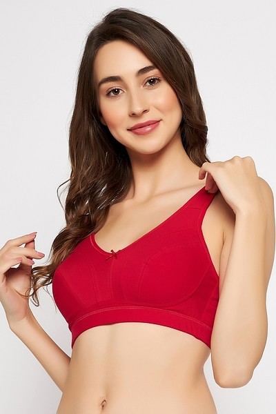 Buy Non-Padded Non-Wired Full Figure Bra in Red - Cotton Online