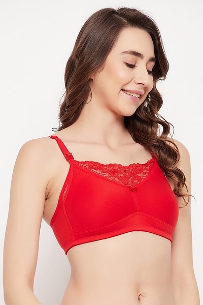 Buy Non-Padded Non-Wired Full Figure Feeding Cami Bra in Red - Cotton Rich  Online India, Best Prices, COD - Clovia - BR1998A04