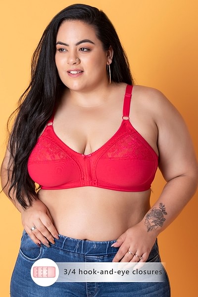 Buy Non-Padded Non-Wired Full-Figure M-Frame Bra in Red - Cotton & Lace  Online India, Best Prices, COD - Clovia - BR2302P14