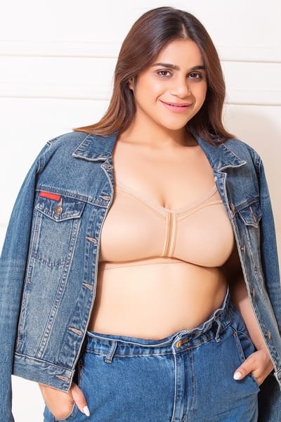 Clovia Non-Padded Non-Wired Spacer Cup Full Figure Bra in Nude Colour - Cotton