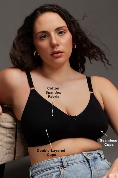 Clovia Non-Padded Non-Wired Full Figure T-shirt Bra in Black - Cotton