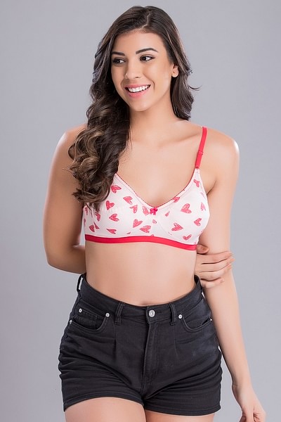 Buy Non-Padded Non-Wired Heart Print Full Figure Bra in Baby Pink - Cotton  Rich Online India, Best Prices, COD - Clovia - BR0185T04