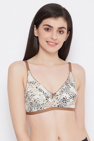 Buy Non-Padded Non-Wired Printed Full Figure Bra in Beige- 100%Cotton  Online India, Best Prices, COD - Clovia - BR0185W24