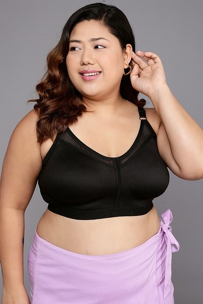 Plus Size Seamless Sports Bra For Women, Breathable & Stretchy Solid Bra  With Straps