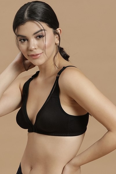 Laavian Women's Cotton Non Padded Non-Wired T-shirt Bra 36B Black - Roopsons