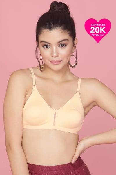 Clovia Smoothie Non-Padded Non-Wired Full Coverage Bra in Nude-Colour- Cotton Rich