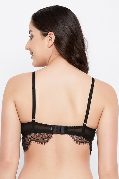 Buy Non-Padded Non-Wired Longline Bralette in Black - Lace Online India, Best  Prices, COD - Clovia - BR2357P13