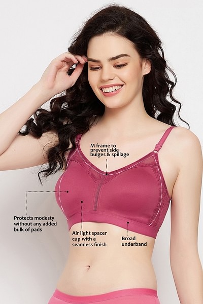 Buy Non-Padded Non-Wired Spacer Cup Full Figure Bra in Rose Pink