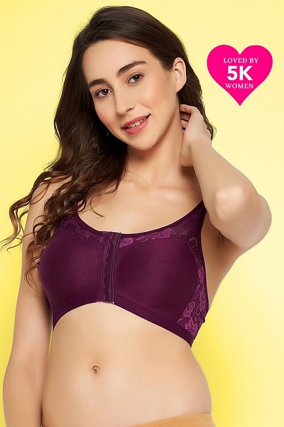 Buy Clovia Maroon Solid Lace Full Coverage Bra Online at Best