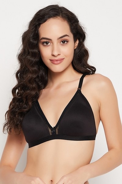 Buy Clovia Flair Non-Padded Non-Wired Demi Cup Front Open Plunge Spacer Bra  in Black - Cotton Rich Online at Best Prices in India - JioMart.