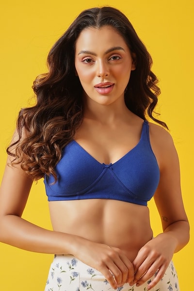 Non-Padded Non-Wired Full Coverage T-shirt Bra in Blue Cotton