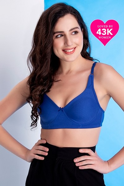 Buy Non-Padded Non-Wired Full Coverage Bra with Double Layered Cups In Blue  - Cotton Rich Online India, Best Prices, COD - Clovia - BR0636P08