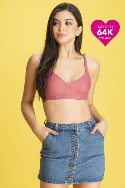 Clovia Non-Padded Non-Wired Full Coverage T-shirt Bra in Baby Pink - Cotton