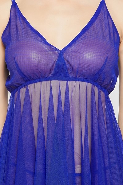 Buy HIS & HERS Sheer Lace Babydoll In Blue