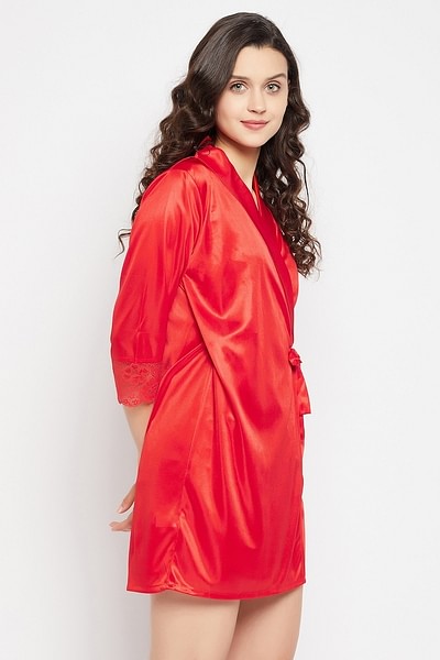 Buy Chic Basic Short Night Dress & Robe Set in Orange - Satin Online India,  Best Prices, COD - Clovia - NS1443R16