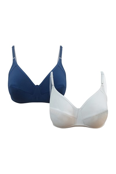 Buy Pack of 2 Non-Padded Non-Wired Full Coverage Bras - Cotton
