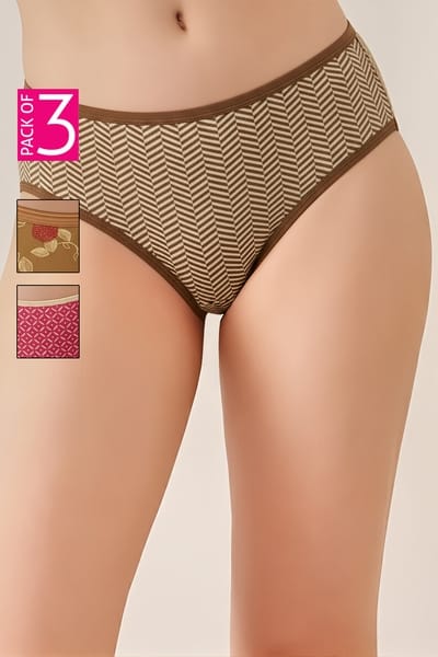 Clovia Pack of 3 Mid Waist Printed Hipster Panties - Cotton