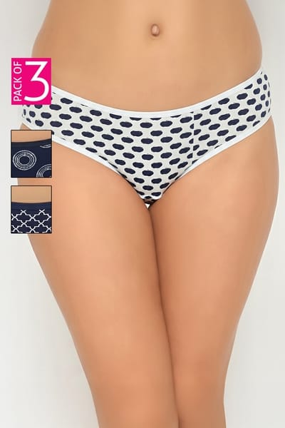 Clovia Pack of 3 Low Waist Printed Bikini Panties - Cotton