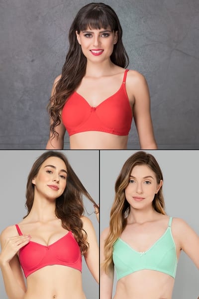 Clovia Pack of 3 Non-Padded Non-Wired Everyday Bras - Cotton