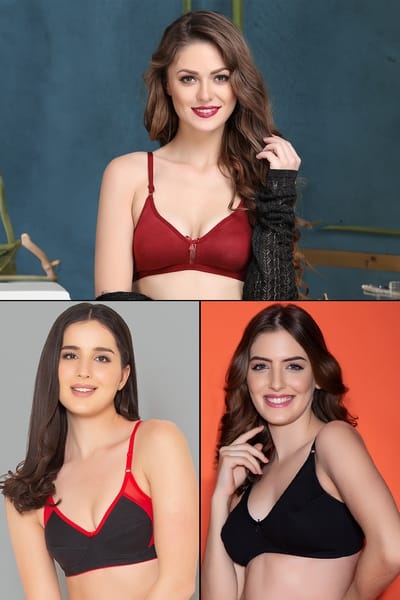 Clovia Pack of 3 Non-Padded Non-Wired Everyday Bras - Cotton