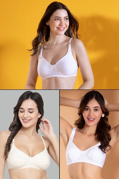 Clovia Pack of 3 Non-Padded Non-Wired Full Cup Everyday Bras - Cotton
