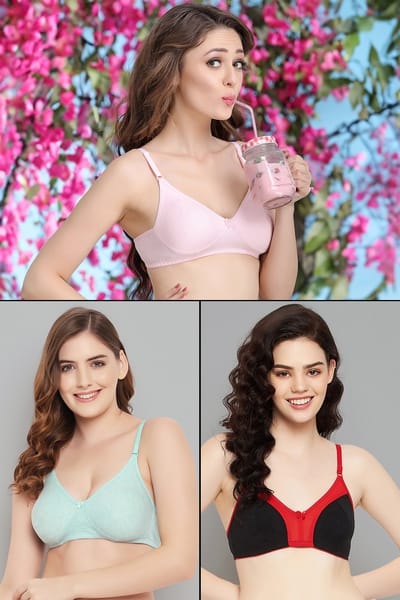 Clovia Pack of 3 Non-Padded Non-Wired Full Cup Everyday Bras - Cotton