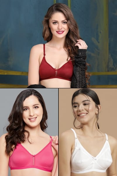 Clovia Pack of 3 Non-Padded Non-Wired Full Cup Everyday Bras - Cotton