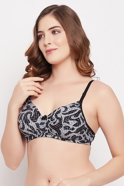 Clovia Padded Non-Wired Full Coverage Multiway T-Shirt Bra in Dark Grey -  Cotton 