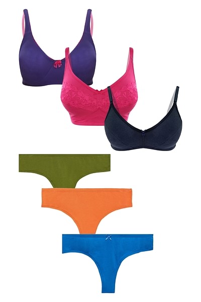 Buy Pack of 6 Non-Padded Non-Wired Bras & Low Waist Thongs - Cotton Online  India, Best Prices, COD - Clovia - BRC008P19