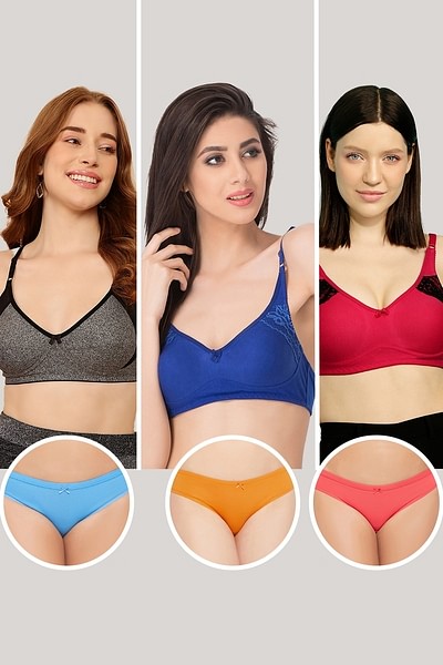 Buy Pack of 6 Non-Padded Non-Wired Bras & Panties - Cotton Online