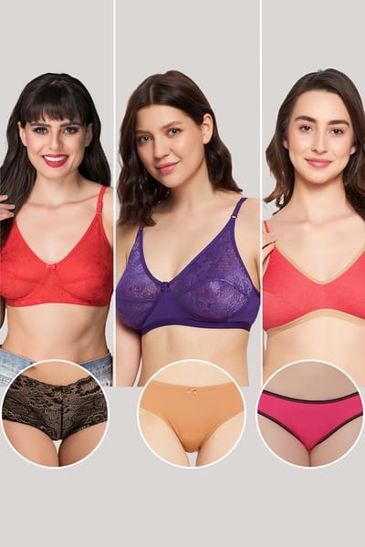 Clovia Pack of 6 Non-Padded Non-Wired Bras & Panties