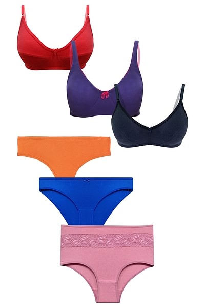 Buy Women's and Girl's Cotton Non Padded Regular Bra Panty Set for Lingerie  Set Pack of 4 (Model_WBP_009) (30) Multicolour at