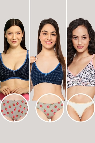 Buy Pack of 6 Non-Padded Non-Wired Bras & Panties Set - Cotton Online  India, Best Prices, COD - Clovia - BRC678D19