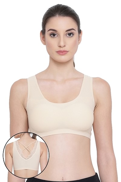 Buy Low Impact Padded Sports Bra With Criss-Cross Back in Nude
