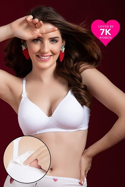 Buy Padded Non-Wired Demi Cup Feeding Bra in White Online India