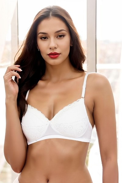 Lace non-wired push-up bra - White - Ladies