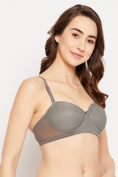 Buy Padded Non-Wired Demi Cup Multiway Balconette Bra in Dark Grey - Lace  Online India, Best Prices, COD - Clovia - BR2081H05
