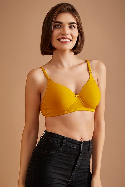 Buy Padded Non-Wired Demi Cup Multiway T-Shirt Bra in Mustard Yellow -  Cotton Online India, Best Prices, COD - Clovia - BR1581P07