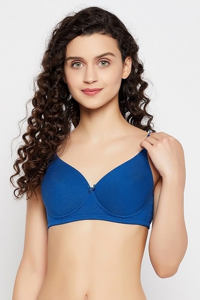 Clovia Padded Non-Wired Demi Cup Multiway T-Shirt Bra in Cerulean Blue -  Cotton