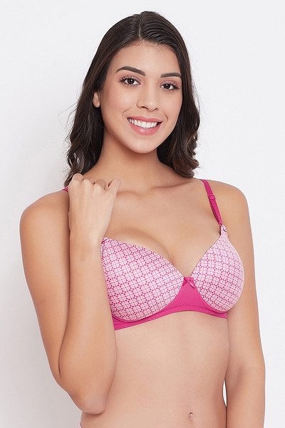 Pink floral underwire padded push-up Bra with bow detail - Size 28A US