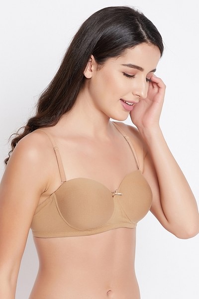 Buy Padded Non-Wired Demi Cup Strapless Balconette Bra in Nude Colour -  Cotton Online India, Best Prices, COD - Clovia - BR2217P24
