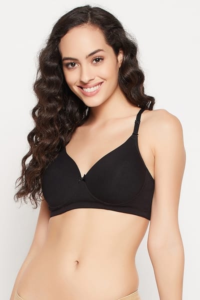 Clovia Padded Non-Wired Demi Cup T-shirt Bra in Black - Cotton