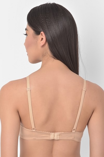 Buy Clovia Padded Non-Wired Demi Cup T-Shirt Bra With Plunge Neckline -  Nude online