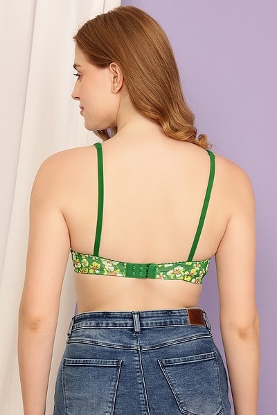 Buy Padded Non-Wired Floral Print T-shirt Bra in Green Online