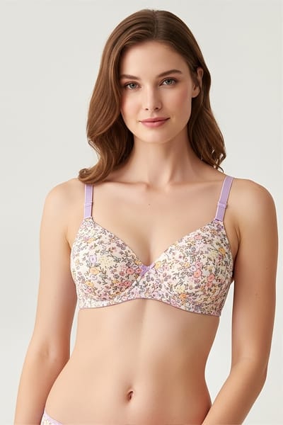 Clovia Padded Non-Wired Full Coverage Floral Print Multiway T-shirt Bra in Multicolour