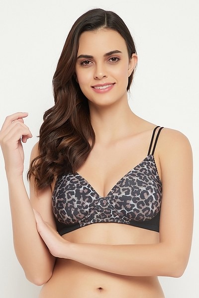 Buy Padded Non-Wired Full Cup Animal Print T-shirt Bra in Black