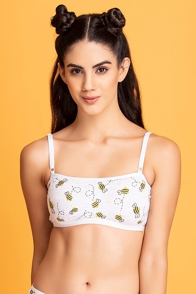 Buy Padded Non-Wired Full Coverage Striped Teen Bra in Light