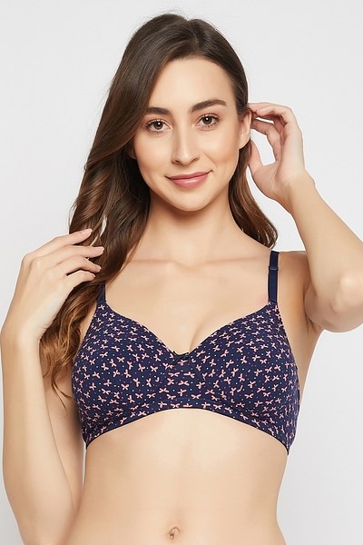 Buy Padded Non-Wired Full Cup Bow Print Multiway T-shirt Bra in Dark Blue -  Cotton Online India, Best Prices, COD - Clovia - BR2395V08