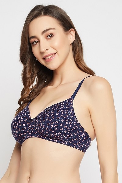 Buy Padded Non-Wired Full Cup Bow Print Multiway T-shirt Bra in Dark Blue -  Cotton Online India, Best Prices, COD - Clovia - BR2395V08